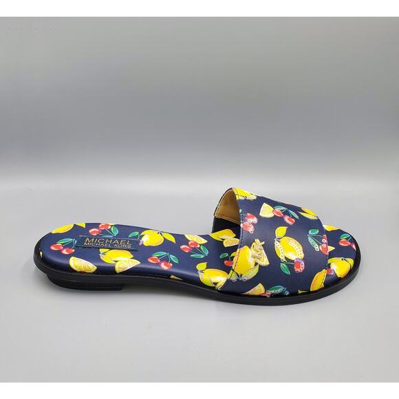 NIB Michael Kors Deanna Sequined Fruit Print Slide Sandal Navy Multi Size 7M - Picture 5 of 16